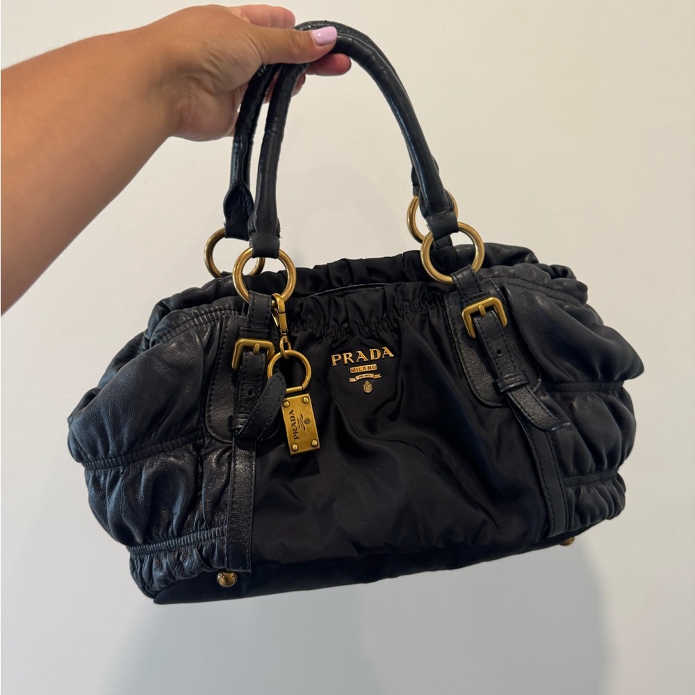 Prada Black Gathered Leather Shoulder Bag
